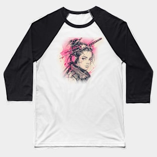 Samurai Girl Pink Cyber Sketch Art Baseball T-Shirt